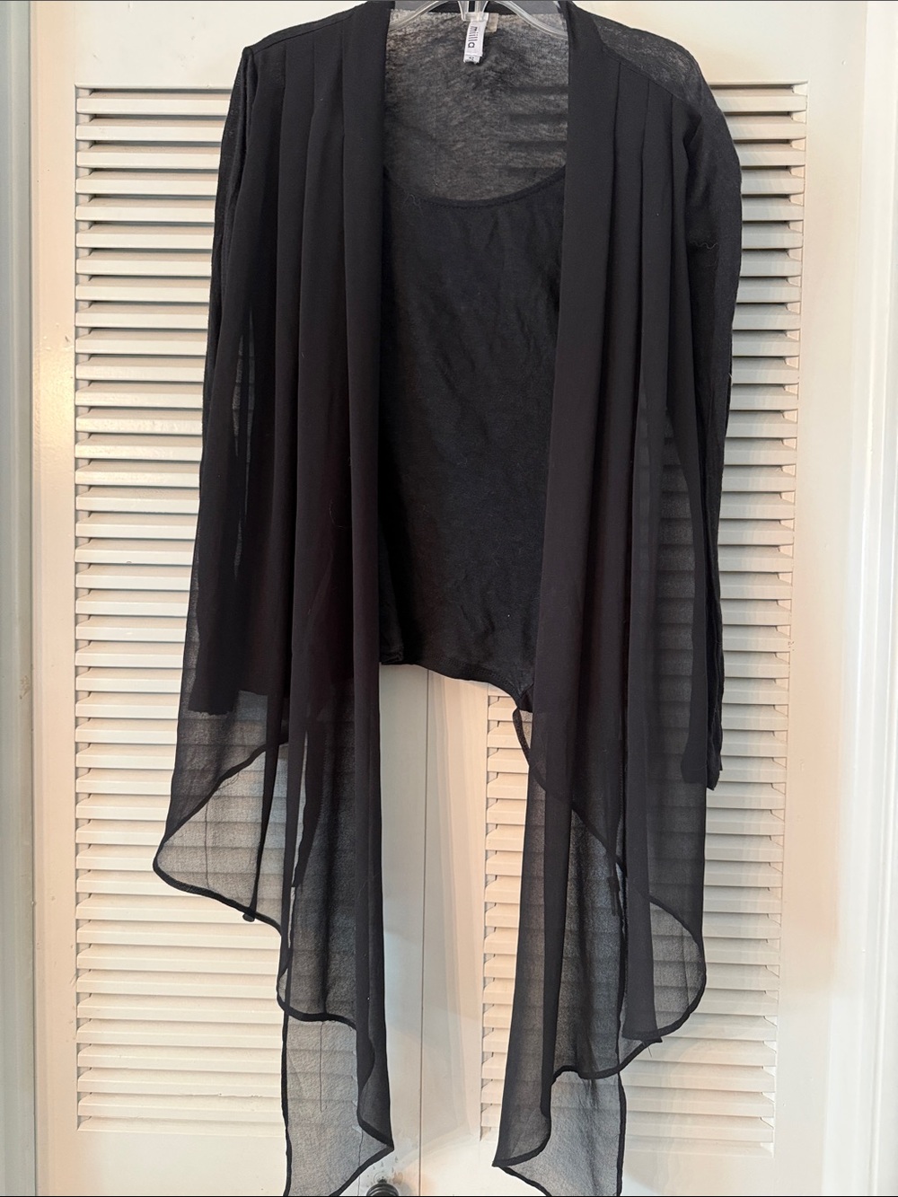 Miilla Clothing Black Draped Open-Front Sheer Tunic Cardigan